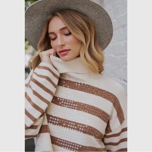 956. The Rachel Sequined Striped Sweater in Tan